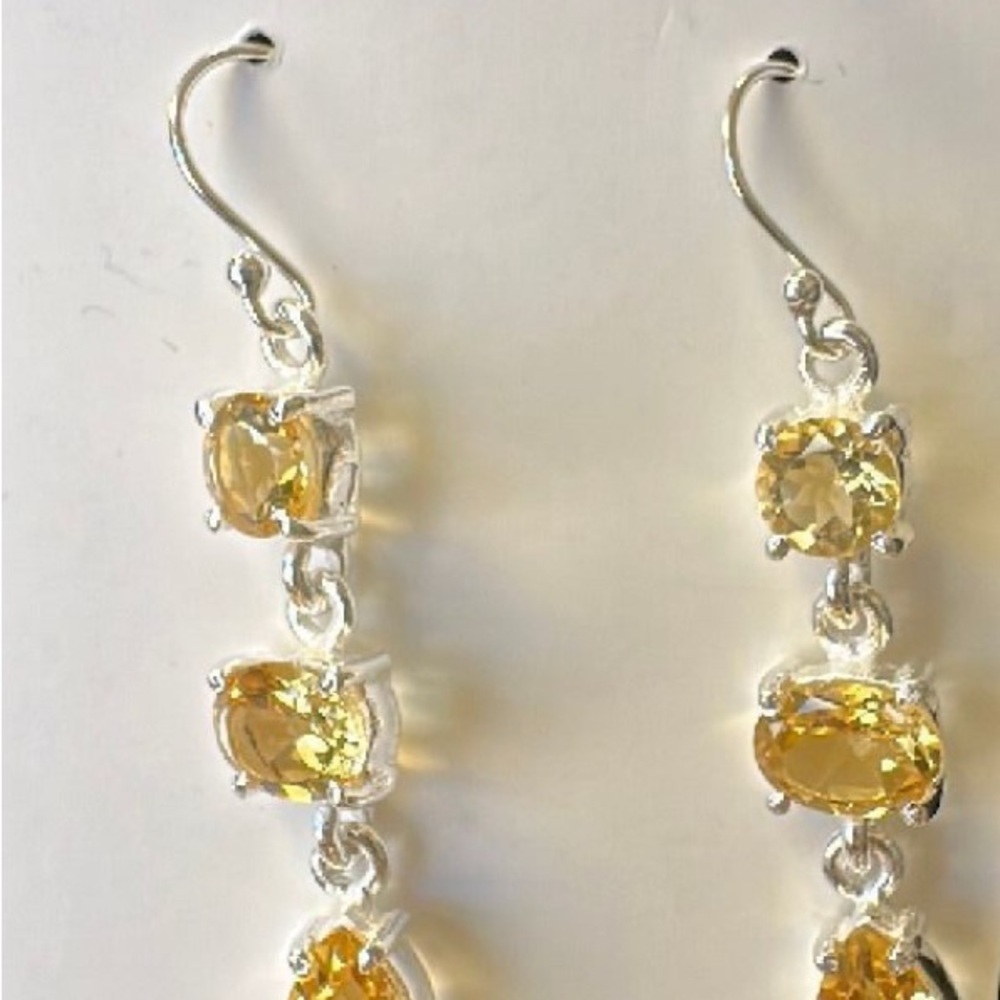 Sterling Silver Triple Citrine Dangle Earrings New